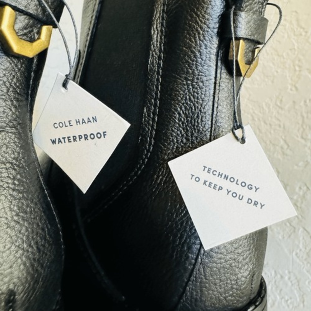 Cole Haan Camea Waterproof Leather Combat Boot,  Block Heel Black, Size 9.5 NWT - Picture 15 of 16